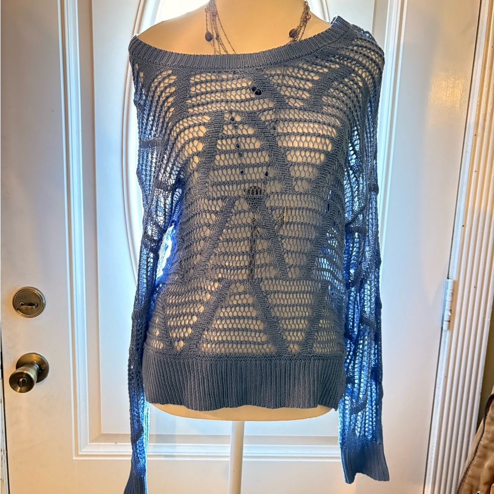 Vintage baby Blue Open-Knit Women's Sweater